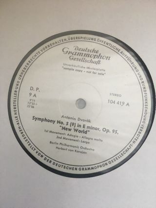 Karajan Dvorak No.  5 Dgg Lp Stereo White Promo Archive Unplayed