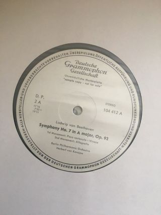 Karajan Beethoven No.  7 Dgg Lp Stereo White Promo Archive Unplayed