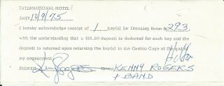 Kenny Rogers Vintage 1975 Signed Receipt For Casino Dressing Room Key Rental