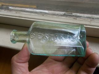 SING SING,  NY HUNT ' S LINIMENT G.  E.  STANTON 1860 EARLY HINGE MOLD DRIPPY LIP BOTTLE 5