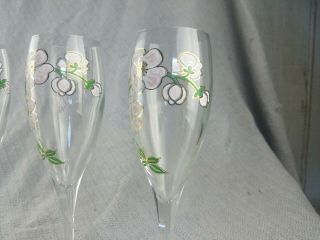 Perrier Jouet Champagne Glass Flute Hand Painted Flowers France Wedding Set of 6 2