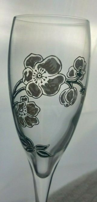 Perrier Jouet Champagne Glass Flute Hand Painted Flowers France Wedding Set of 6 4