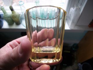 URANIUM GLASS EARLY PANELED WHISKEY SHOT GLASS 12 SIDE POLISHED BASE 2