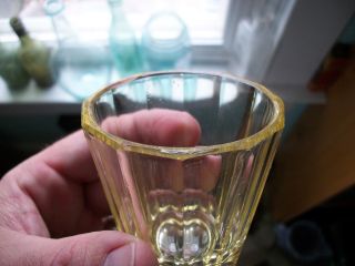 URANIUM GLASS EARLY PANELED WHISKEY SHOT GLASS 12 SIDE POLISHED BASE 3