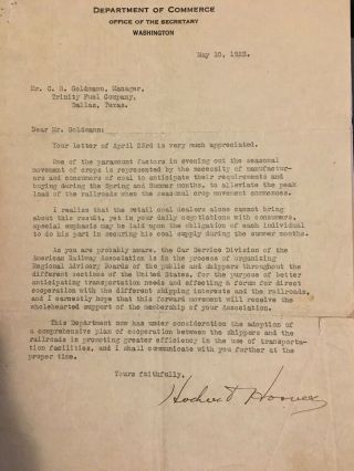 Herbert Hoover Signed Letter From 1923