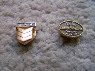 2 Chevron/texaco (5 Stone) & Chevron Gas & Oil 14k Gold Service Award Pins.
