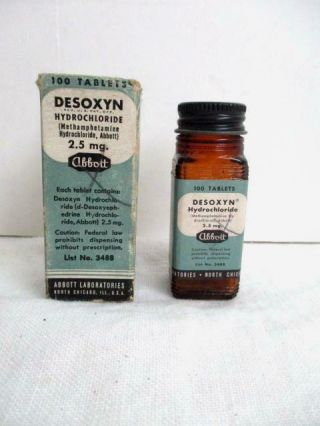 Vtg Desoxyn Methamphetamine Pharmacy Bottle - 2.  5mg - Abbott - Empty