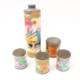 Set Of 5 Nz Vintage Powder & Spice Tins (strang 