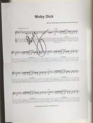 Jimmy Page Hand Signed Music Sheet Autograph Led Zeppelin ‘moby Dick’
