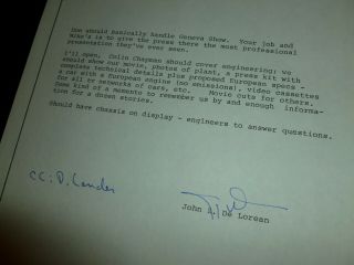 1981 Dmc Memo Signed John Delorean About Geneva Car Show,  Chapman,  Movie,  More