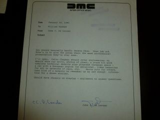 1981 DMC MEMO Signed John DELOREAN About Geneva Car Show,  Chapman,  Movie,  More 3