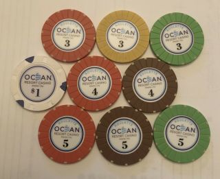 9 Different Ocean Hotel & Casino Roulette Chips Atlantic City Las Vegas