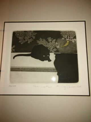 Meg Dawson Limited Edition Cat Art " Fascination " 1984