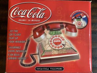 Coca - Cola Stained Glass Telephone Lighted Up Phone Push Up Button