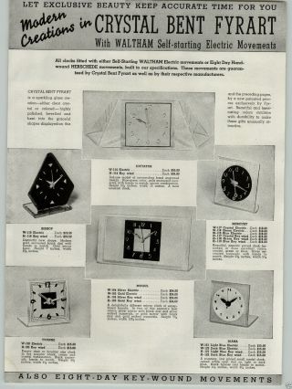 1939 Paper Ad Waltham Crystal Bent Fyrart Modern Creations Clock Clocks Dictator