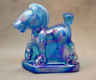 Rare Heisey By Fenton Sparky Horse Figurine Hca 1991 Blue Opalescent Iridized