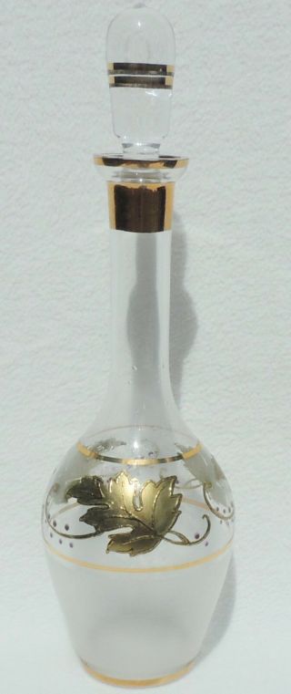 Vtg Mid Century Crystal Glass & 24kt Gold Liquor Decanter Pitcher Barware 4226