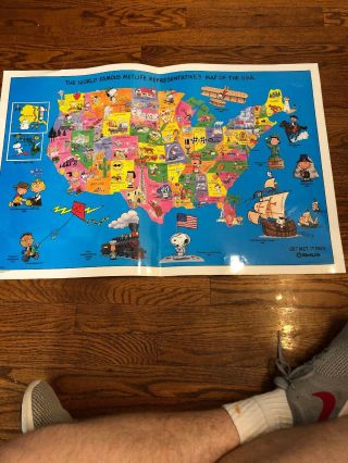 1992 Snoopy Peanuts Paper Wall Poster Met Life Representatives Map Of Usa Rare