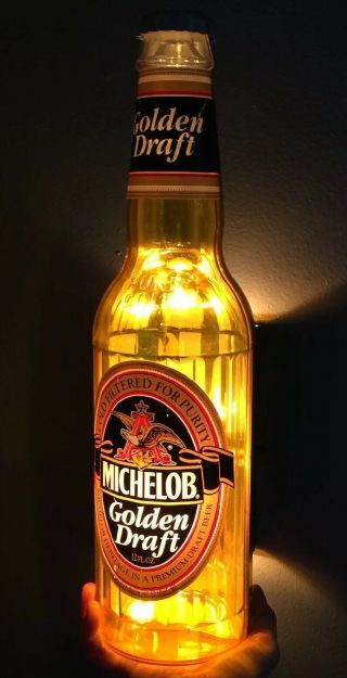 Rare Vintage Michelob Golden Draft Lighted Beer Bottle 3d Large Wall Sign