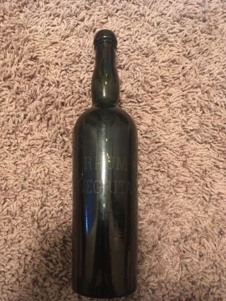 Rhum Negrita 1800s Rum Bottle Applied Top Dark Green 13” Tall