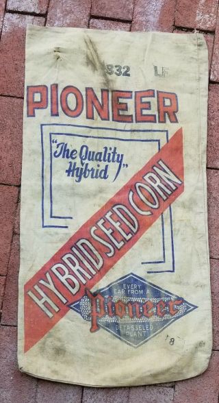 Vintage Pioneer Hybrid Seed Corn Large Cloth Seed Bag (w25)