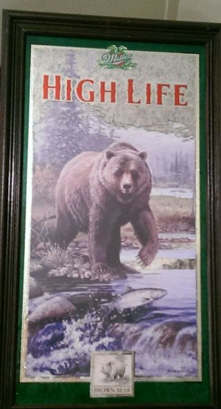 Miller High Life Beer Mirror Bar Sign Brown Bear 1st Of 4 In Series 4 1997 Jv1