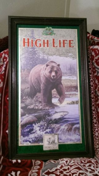 Miller high life beer mirror bar sign Brown Bear 1st of 4 in series 4 1997 JV1 2
