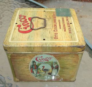 graphic old Cinco cigar box tin litho humidor 3