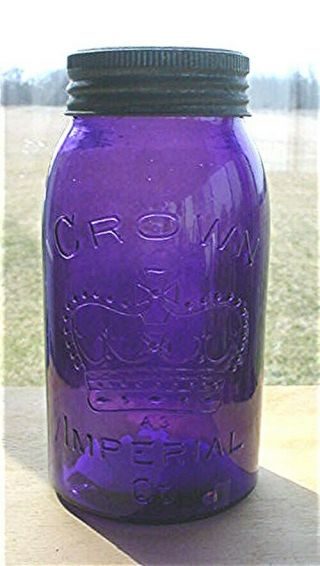 Purple Crown Imperial Quart Fruit Jar W/ A Purple Glass Lid And Band -