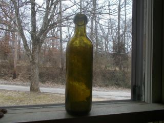 1880 Yellow Olive Green Crude Whittled Soda Bottle Applied Blob Top Base Emb Htb