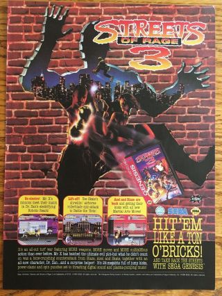 Streets Of Rage 3 Sega Genesis 1994 Vintage Game Poster Ad Print Art Mega Drive