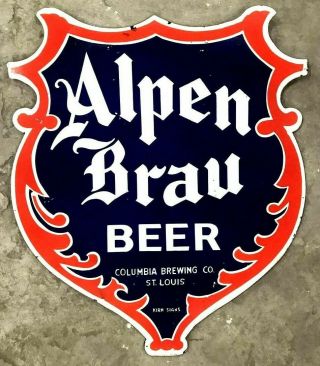 Alpen Brau Beer Columbia Brewing Co 36x32ches D/s Porcelain Enamel Sign
