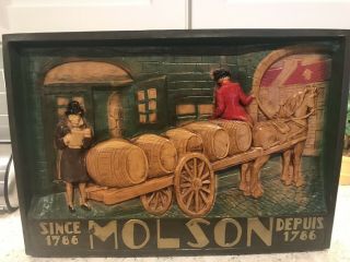 Vintage Ltd Edition " Barrels Of Molson Leaving The Montreal Brewery " Beer Sign