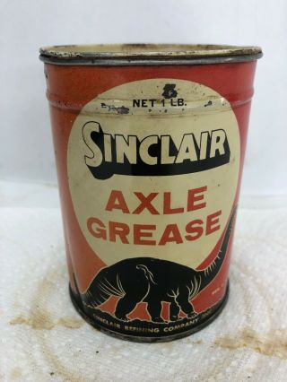 Vintage Metal Sinclair Axle Grease 1 Pound Lb Oil Can Red Dino