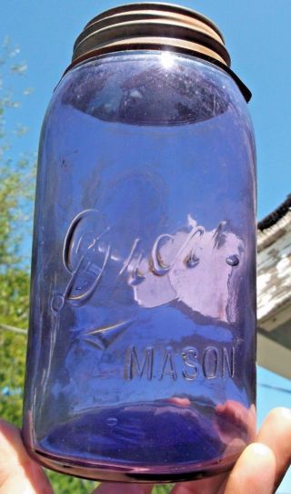 Amethyst Colored Drey Mason Fruit Jar W/zinc Lid Quart 1910 