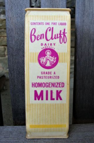 Flat Top Ben Cluff Dairy Western Milk Bottle Go With Carton Gardena,  California