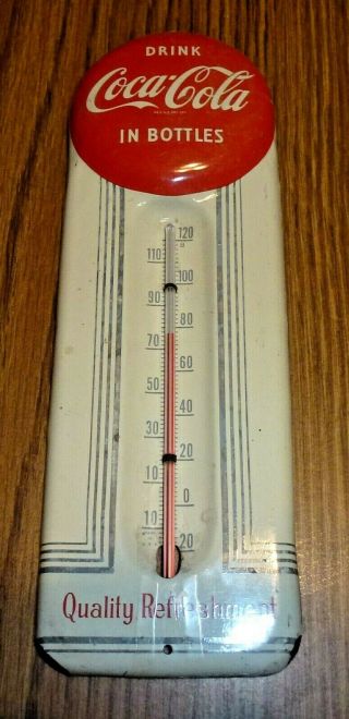 1950s Small 9 Inch Coca Cola Thermometer W/coke Button @ Top -