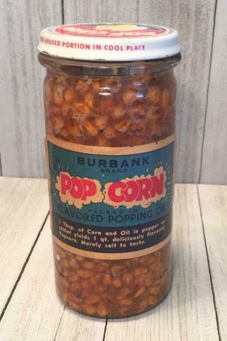 Vintage Burbank Ready To Use Pop Corn Jar W/ Lid Advertising