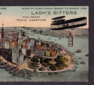 Lashs Bitters 1911 Biplane Nyc Airship Souhami York Old Advertising Postcard