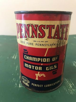 Vintage 1 Quart Metal Pennstate “champion Of Motor Oils”,  Motor Oil Can