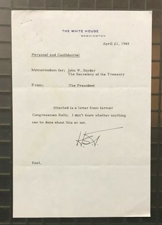 President Harry S.  Truman Signed 1948 White House Letter Autographed Auto