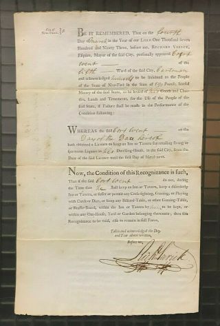 Richard Varick Signed 1793 Document Autographed 2nd Attorney General Of York