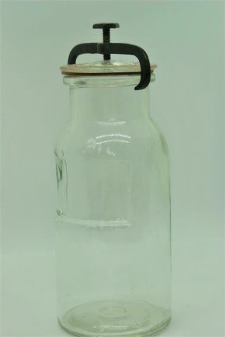 Vintage Wheaton Apothecary Glass Jar With Cast Iron Screw Clamp