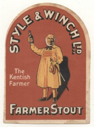 Old Beer Label/s - Uk - Style & Winch - Farmer Stout - 106mm Tall