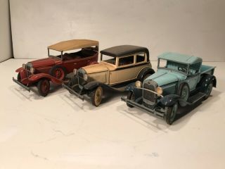 3 Hubley Ford Model A Die Cast Assembled Kits,  Dusty And Ready For Restoration