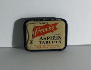 1930s Rt French’s Brand Aspirin Tablets Medicine Tin Rochester Ny No Resv