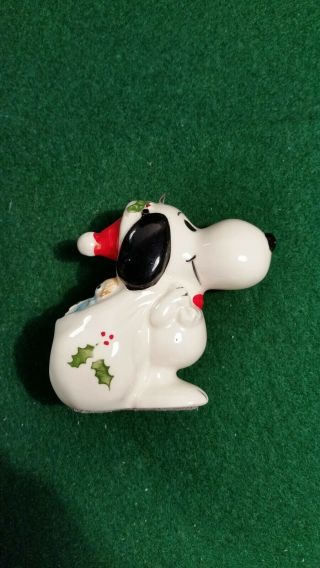 Vintage Peanuts Snoopy Porcelain Christmas Ornament 1958 W/white Bag Very Rare