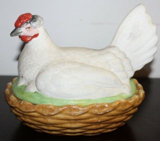 Huge Antique Rare Staffordshire Hen On Nest Bisque