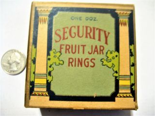 Old Jar Rubbers Box W/12 Black Rings Inside " Security Fruit Jar Rings "