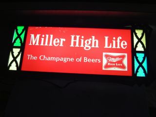 Vintage 1960s Miller High Life Beer/bar/stained Glass Look/light Up Sign